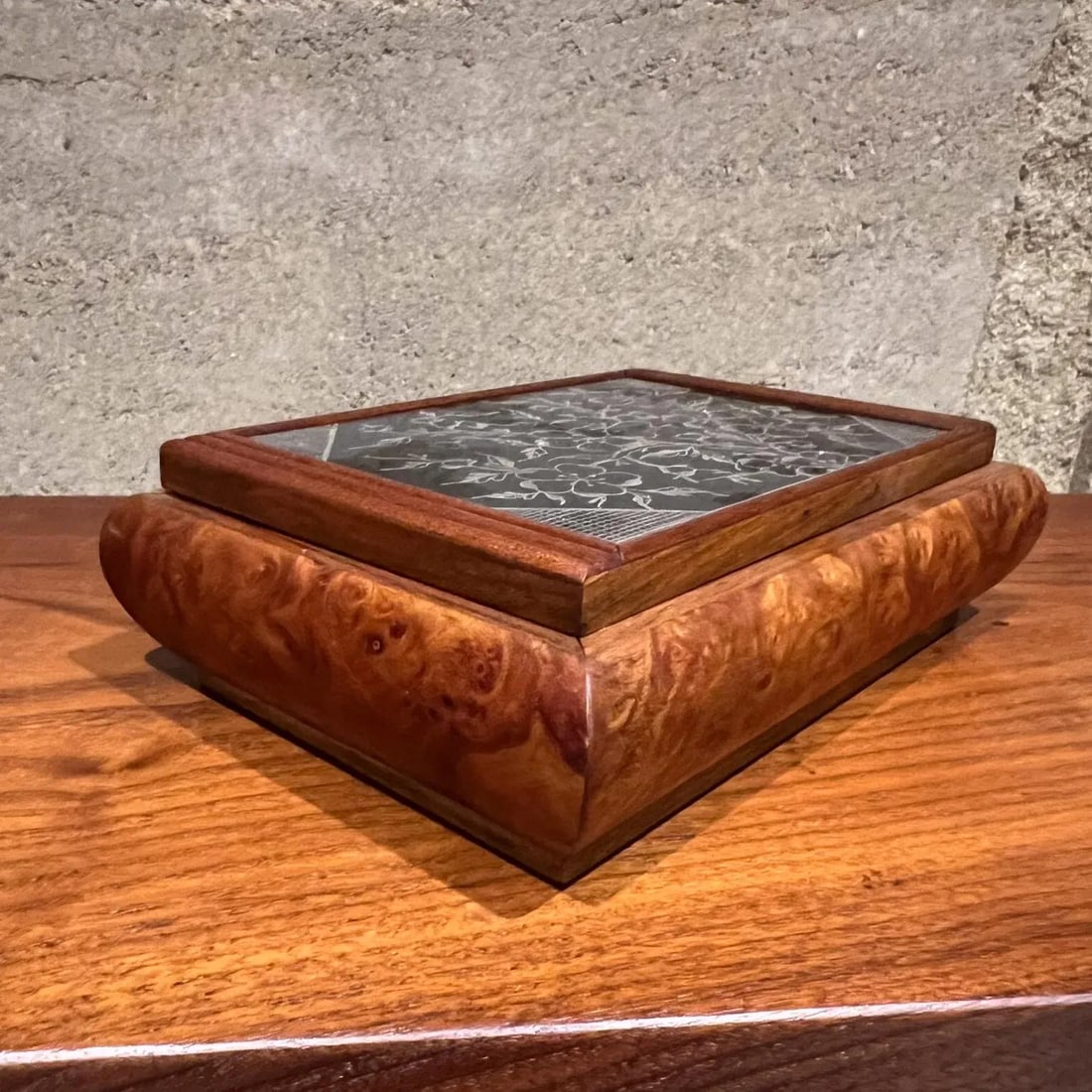 Vintage Cigarette Dispenser Burlwood Box - 2