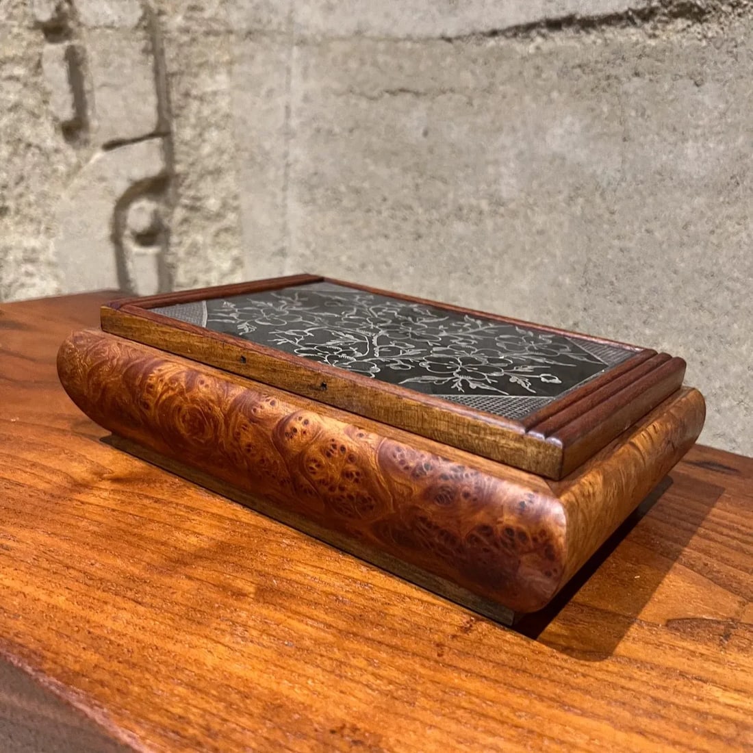Vintage Cigarette Dispenser Burlwood Box - 3