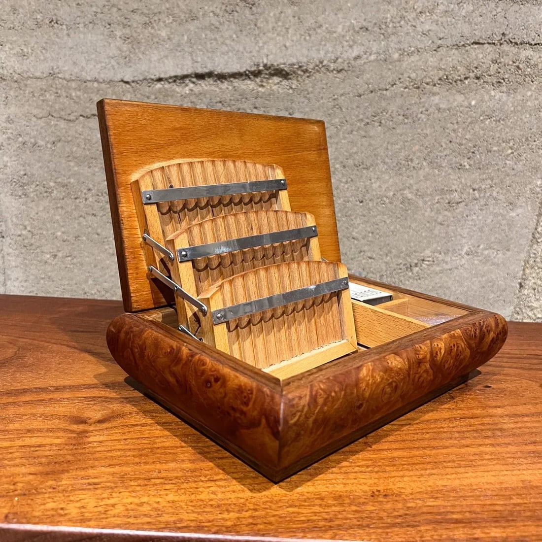 Vintage Cigarette Dispenser Burlwood Box - 4