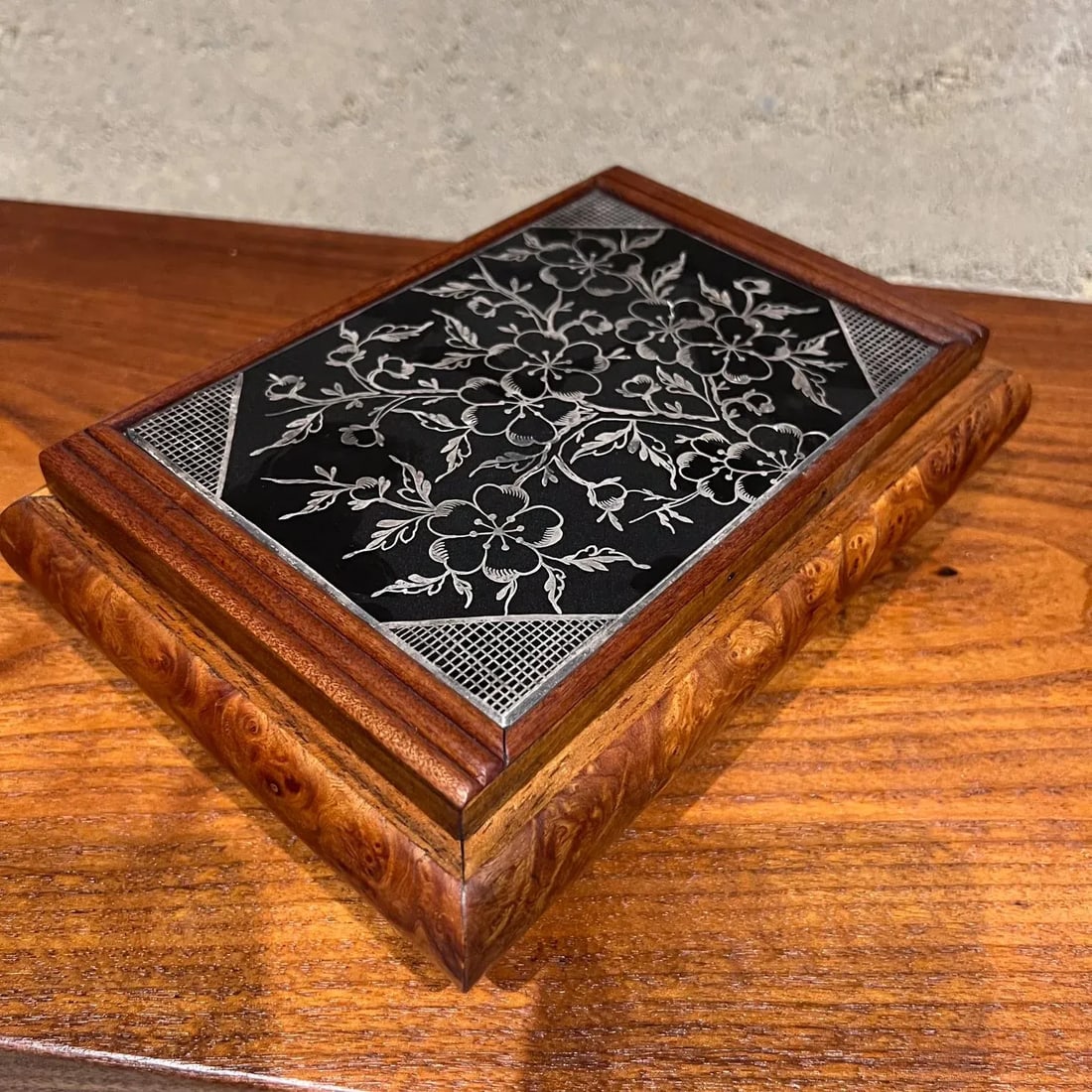 Vintage Cigarette Dispenser Burlwood Box - 6
