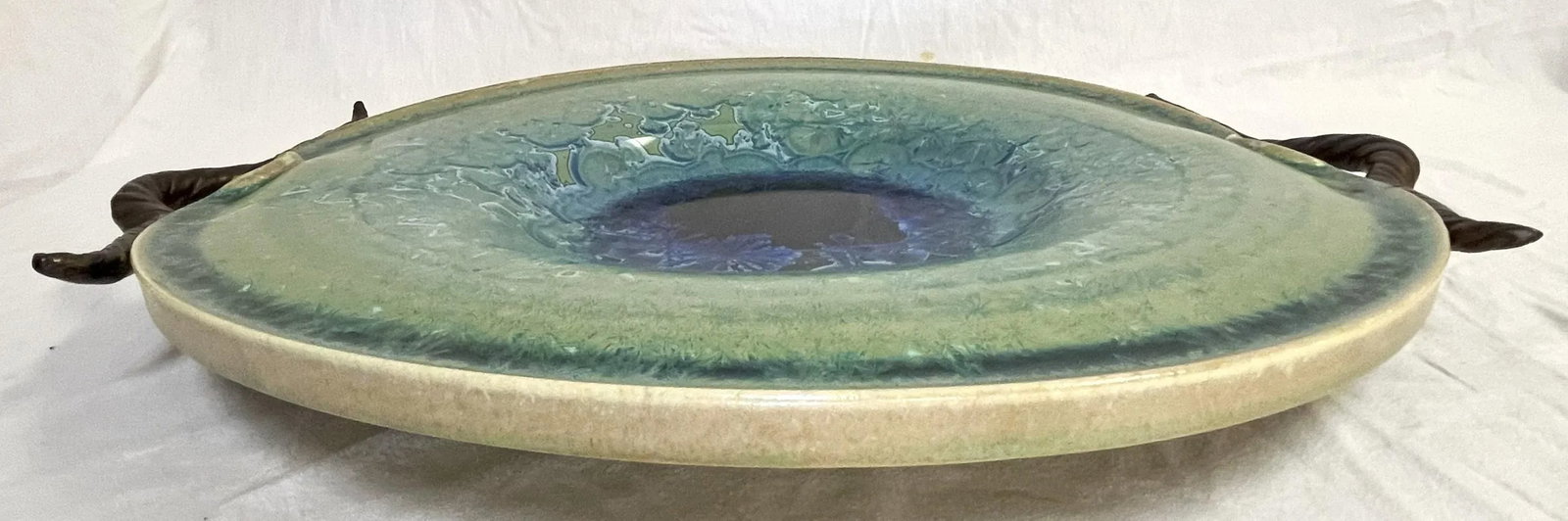 Vintage Large Artisan Pottery Plate With Crystalline and Metallic Bronze Glazes - 4