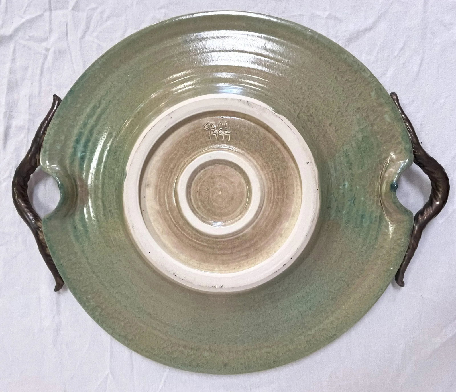 Vintage Large Artisan Pottery Plate With Crystalline and Metallic Bronze Glazes - 5