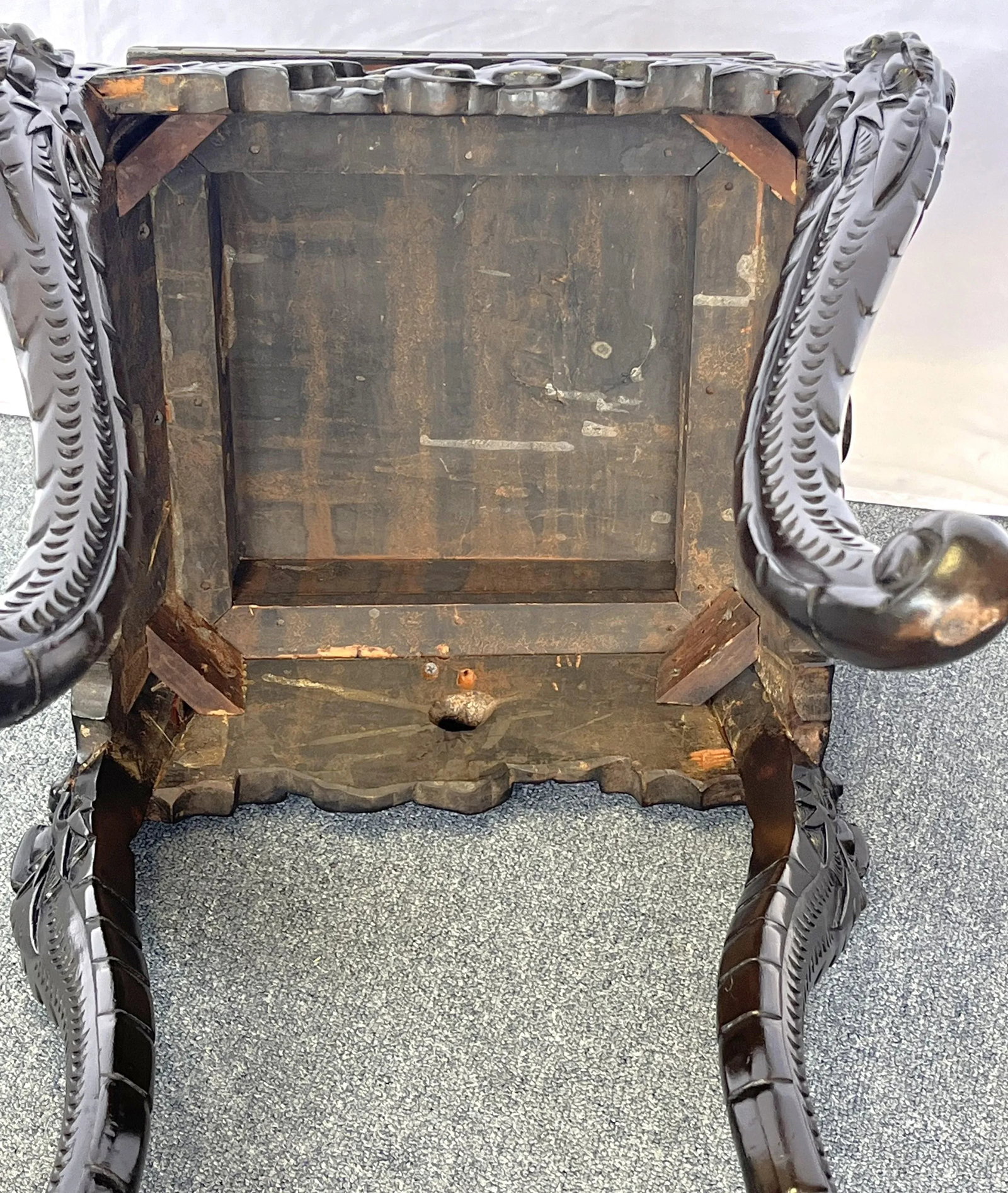 Antique Asian Carved Rosewood Jardiniere/ Plant Stand - 8