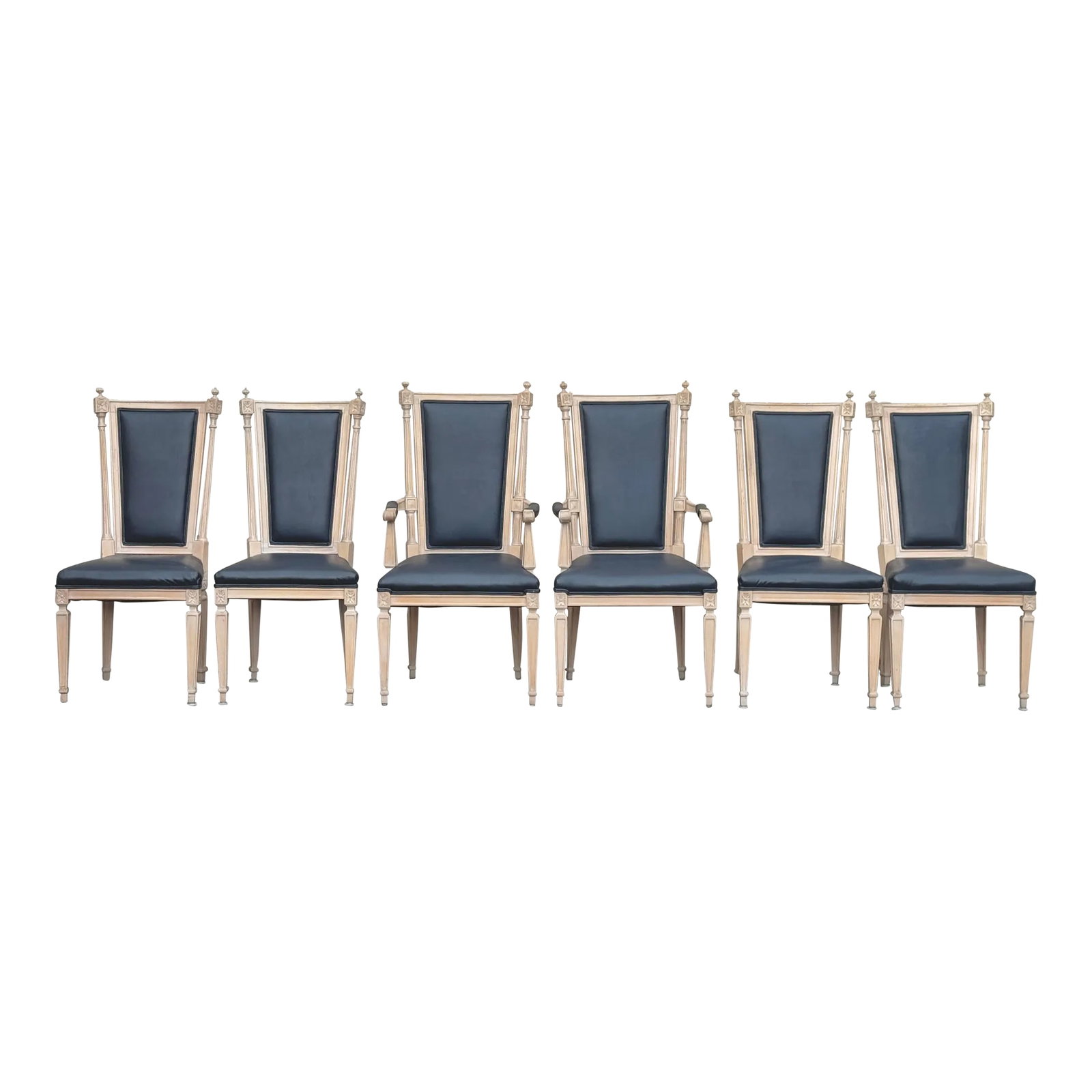 1940s Louis XIV Style Dining Chairs With Carved Wood Frames and Leather Upholstery - Set of 6 (1 of 12)