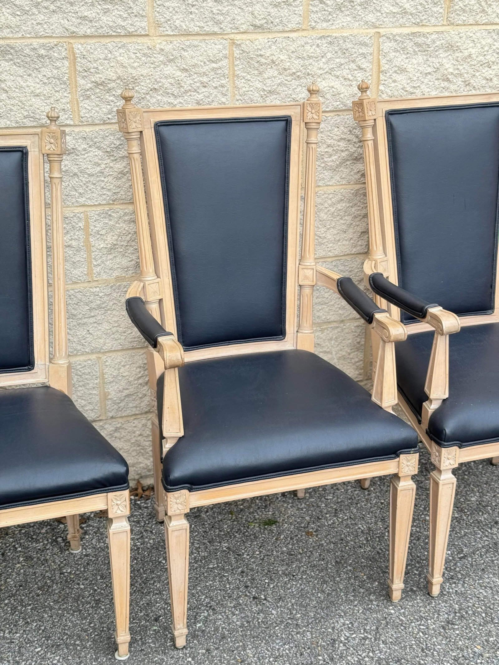 1940s Louis XIV Style Dining Chairs With Carved Wood Frames and Leather Upholstery - Set of 6 - 2