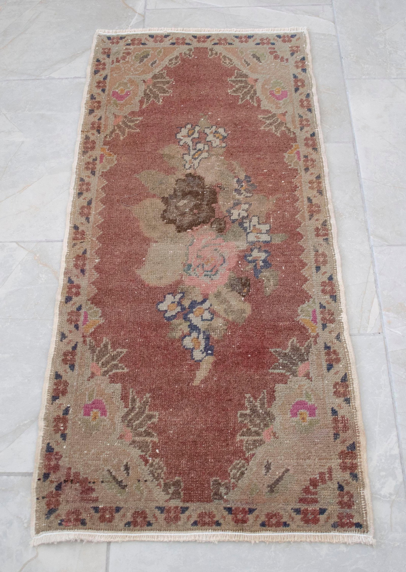 Hand Knotted Small Rug Mid Century Modern Doormat - 1"²6"³ × 3"²3"³ - 11