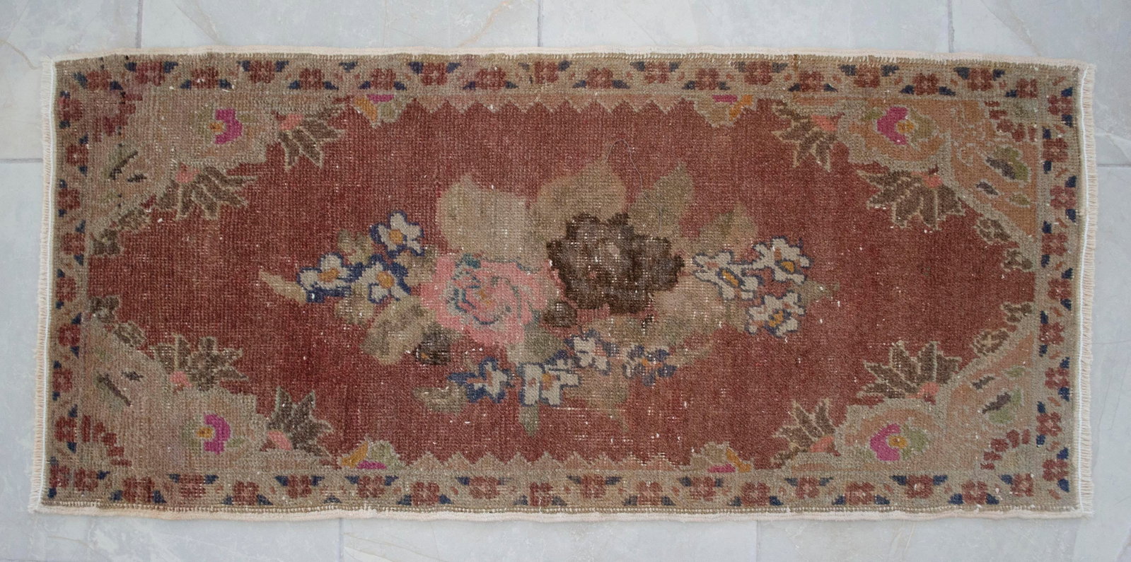 Hand Knotted Small Rug Mid Century Modern Doormat - 1"²6"³ × 3"²3"³ - 13