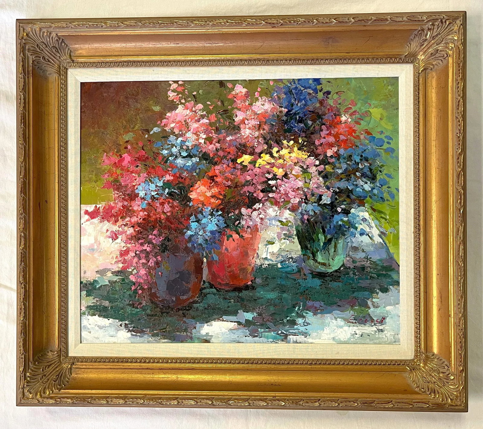 Original Signed and Framed Impressionist Flowers Oil Painting on Canvas - 11