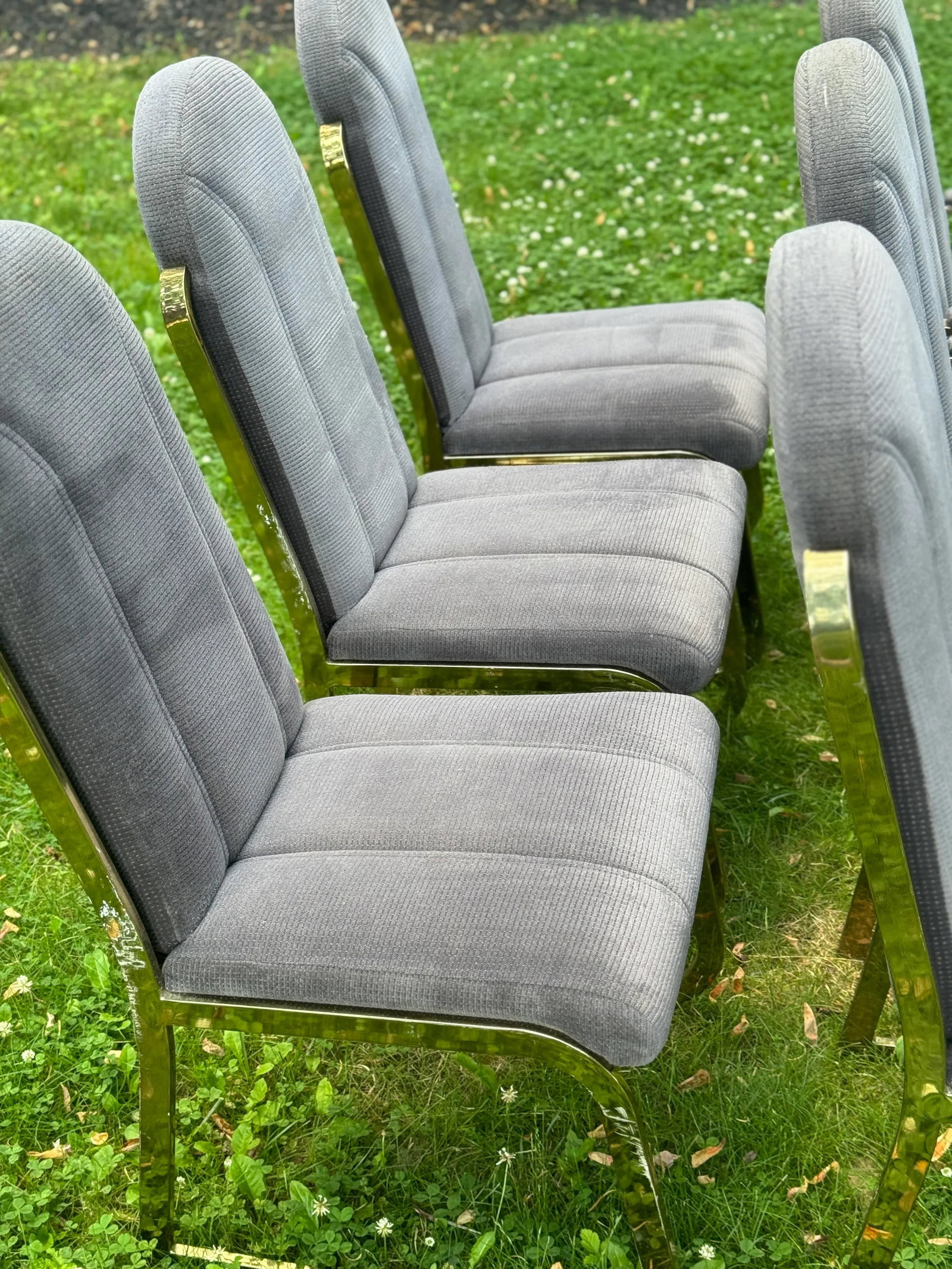 Postmodern Vintage Hollywood Regency Brass Upholstered Dining Chairs- Set of 6 - 11