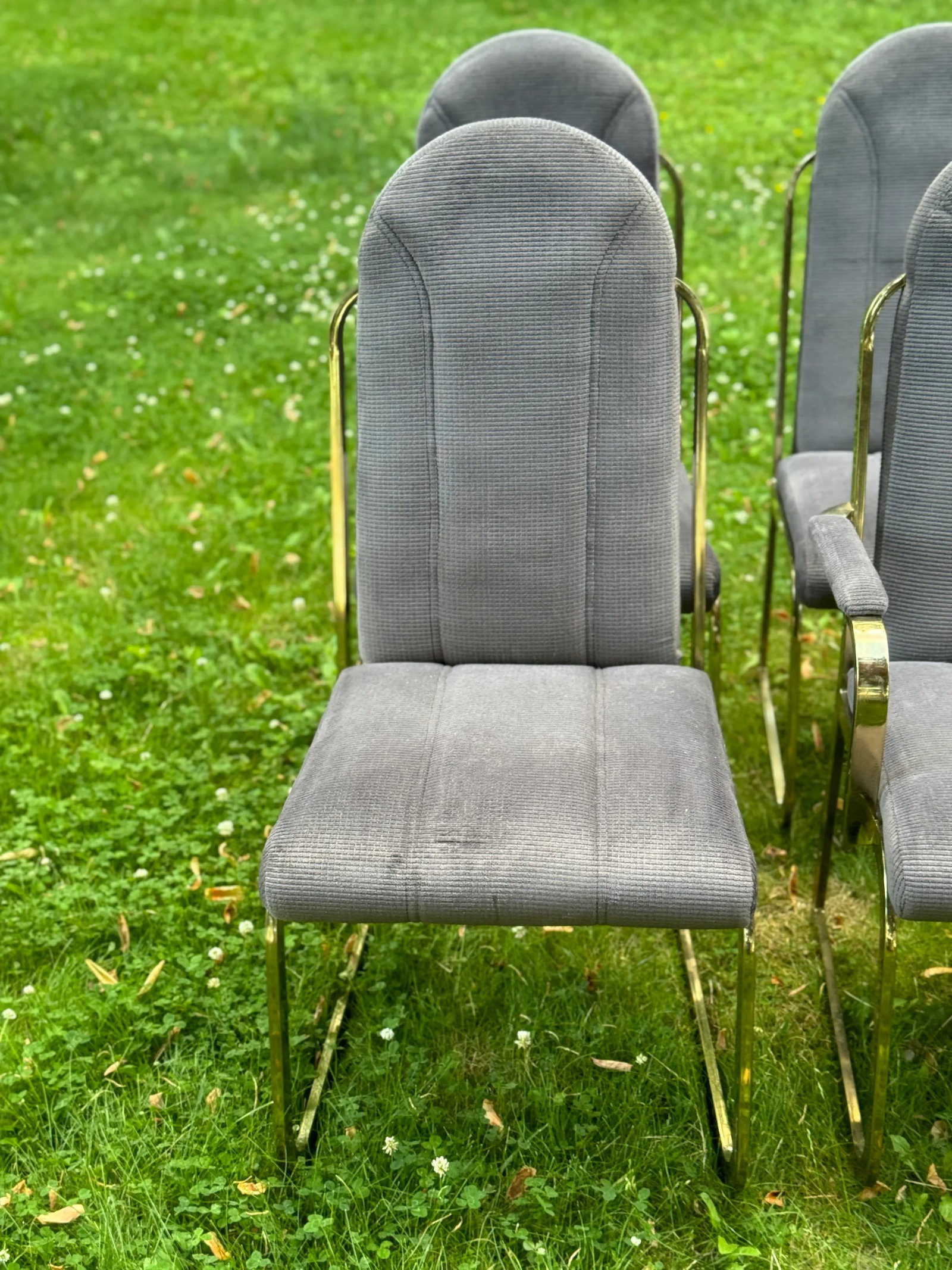 Postmodern Vintage Hollywood Regency Brass Upholstered Dining Chairs- Set of 6 - 3