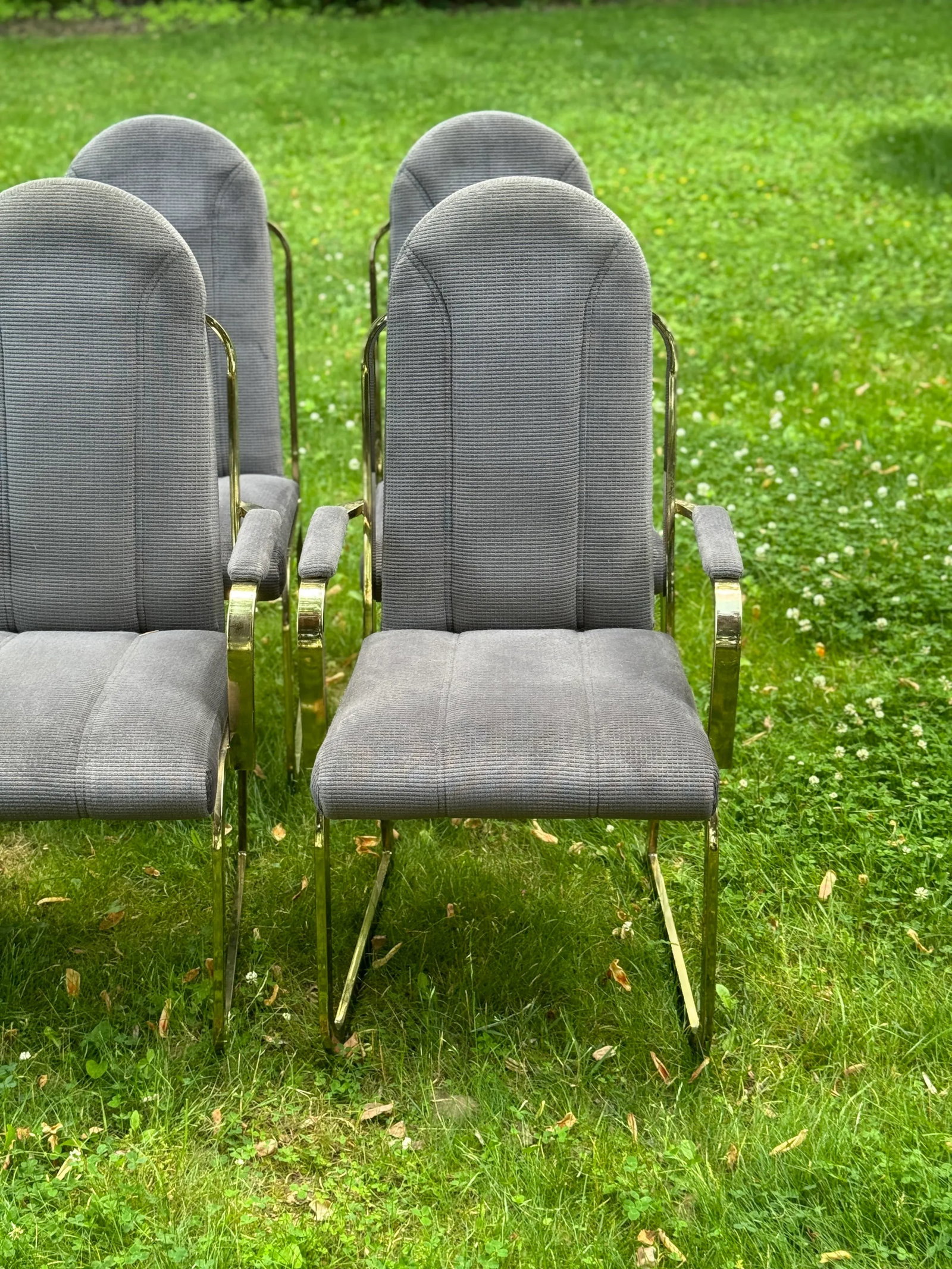 Postmodern Vintage Hollywood Regency Brass Upholstered Dining Chairs- Set of 6 - 4