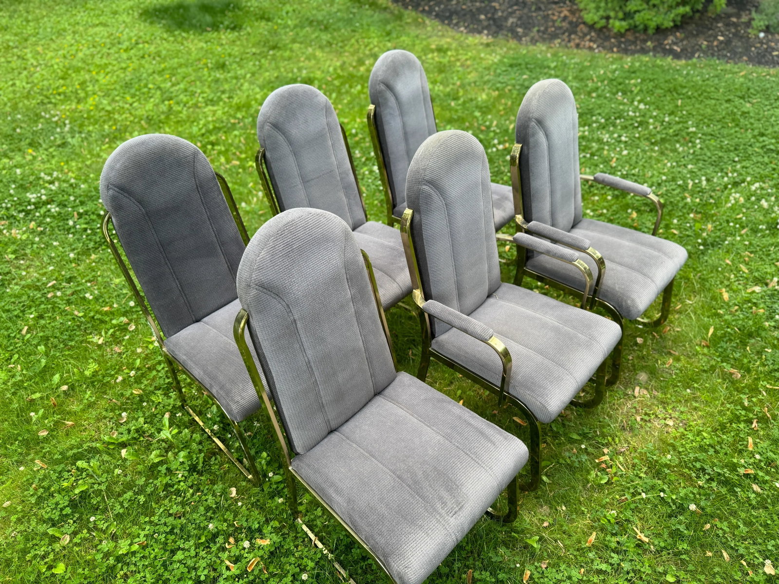 Postmodern Vintage Hollywood Regency Brass Upholstered Dining Chairs- Set of 6 - 7