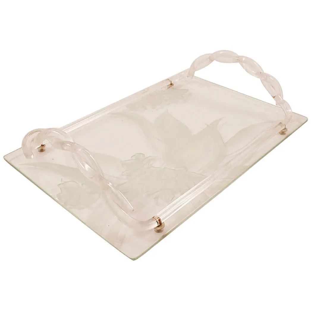 1940s Dorothy Thorpe Etched Glass and Lucite Tray - 8