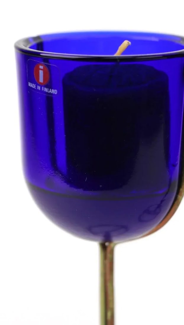 Vintage Cobalt Wine Goblet Candlesticks by Iittala - a Pair - 6