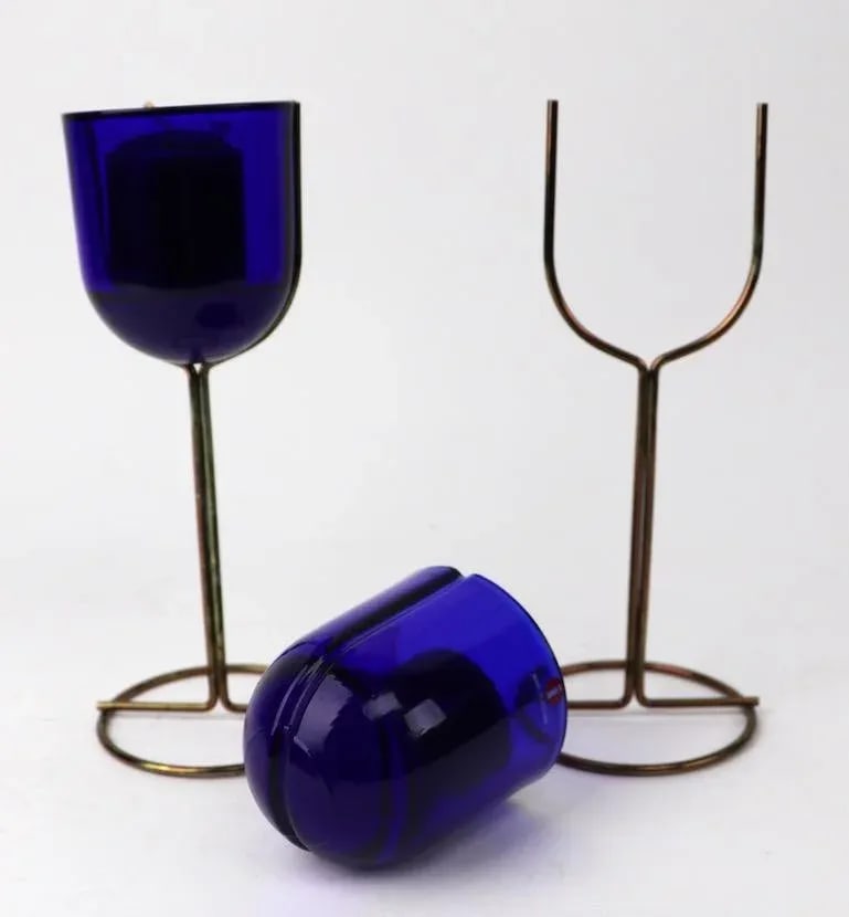 Vintage Cobalt Wine Goblet Candlesticks by Iittala - a Pair - 8