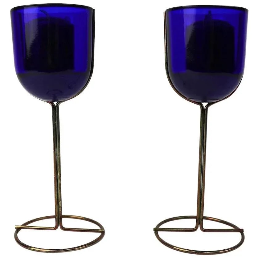 Vintage Cobalt Wine Goblet Candlesticks by Iittala - a Pair - 9