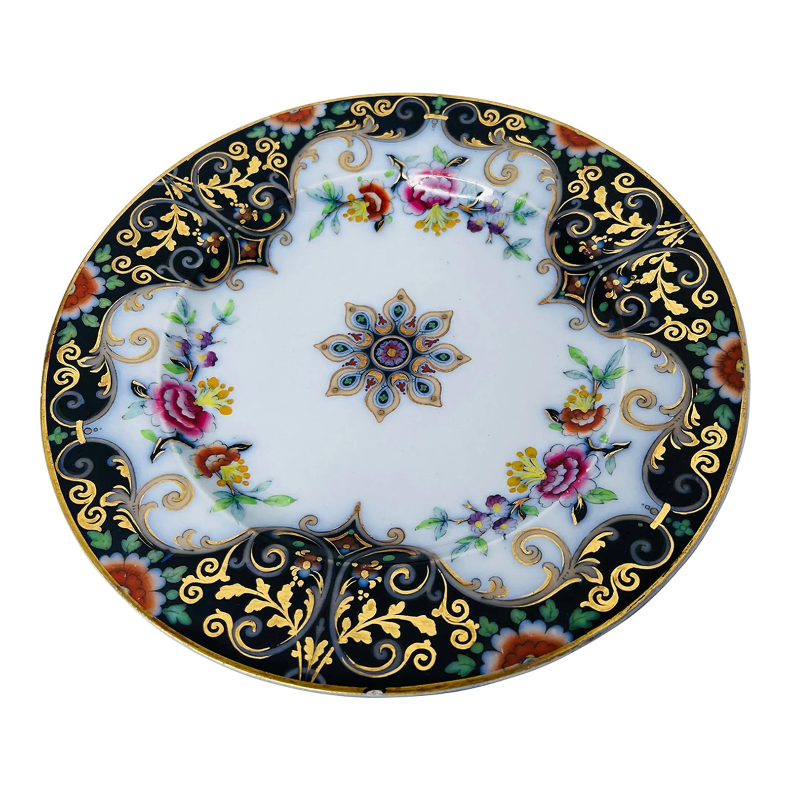C.1845 to 1850. Minton Flow Blue Imari Polychrome Dinner Plates Set of 14 (1 of 9)