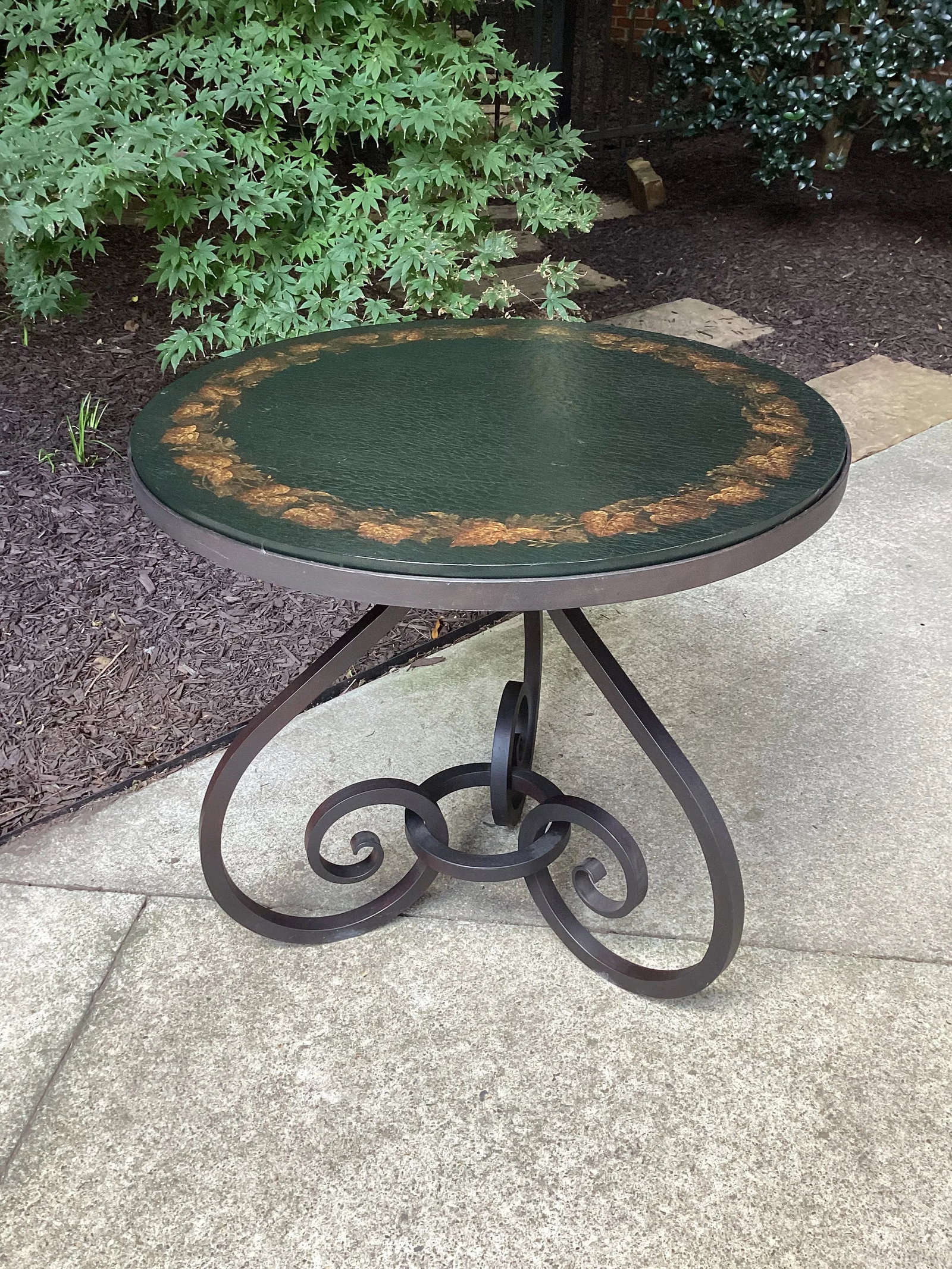 1990s Wrought Iron Brunschwig & Fils Hand Painted Accent Table - 6