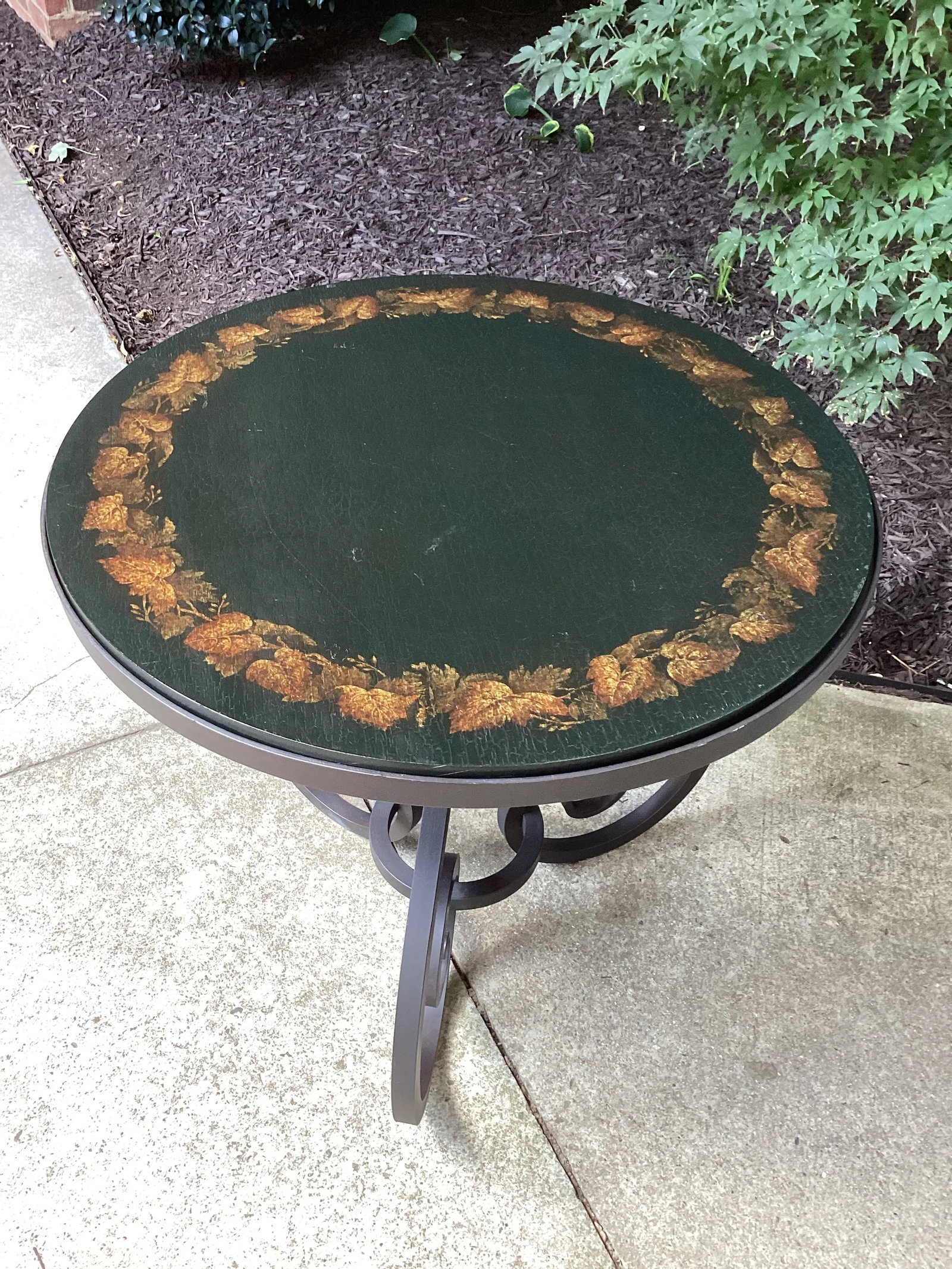 1990s Wrought Iron Brunschwig & Fils Hand Painted Accent Table - 7