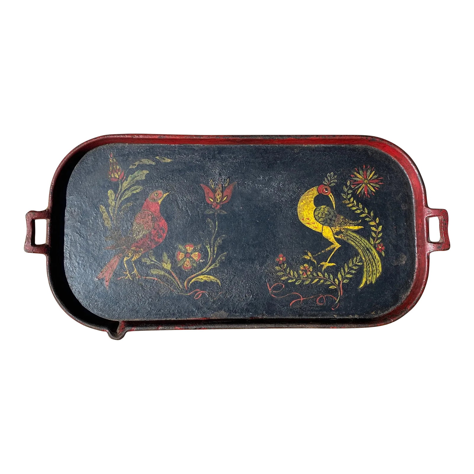 1950s Vintage Folk Painted Cast Iron Serving Tray (1 of 9)