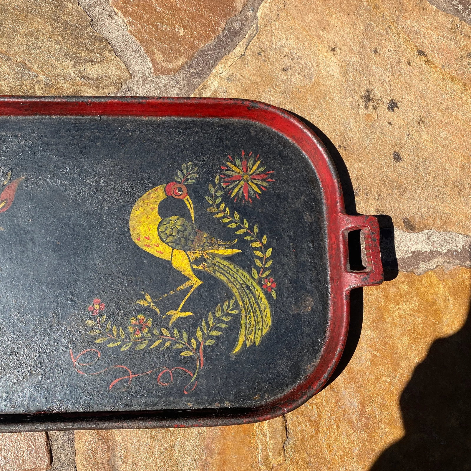1950s Vintage Folk Painted Cast Iron Serving Tray - 3