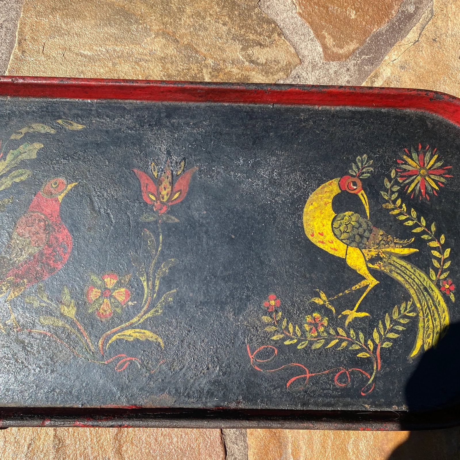 1950s Vintage Folk Painted Cast Iron Serving Tray - 4