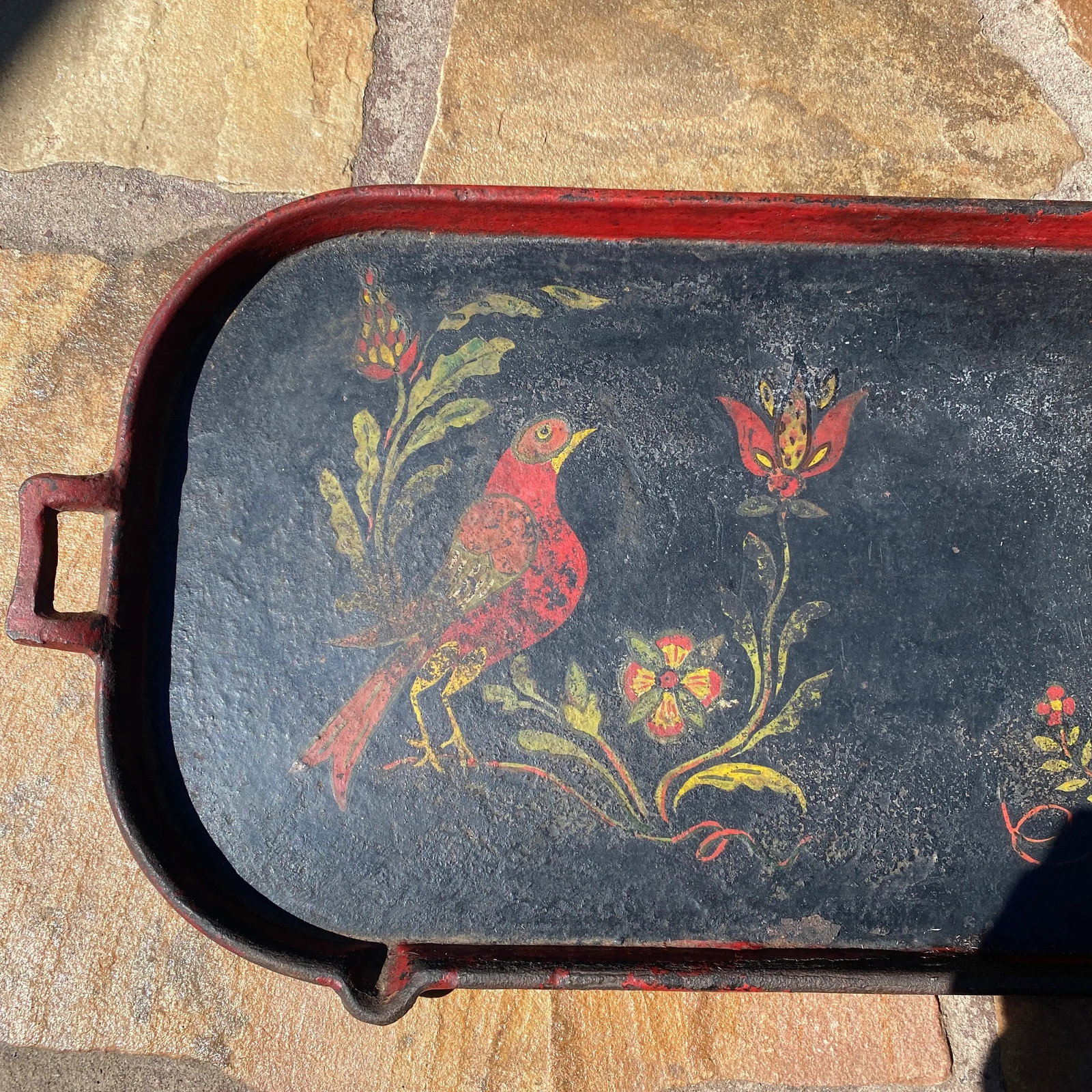 1950s Vintage Folk Painted Cast Iron Serving Tray - 5