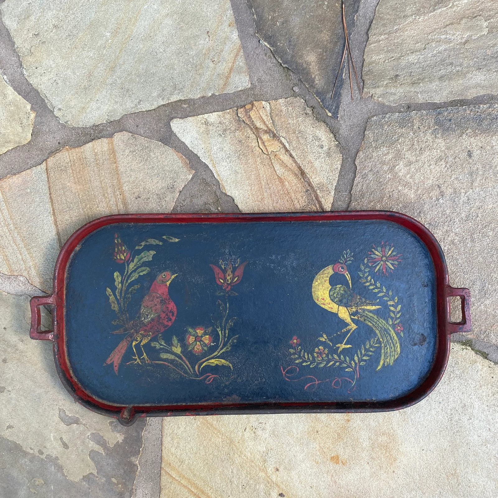 1950s Vintage Folk Painted Cast Iron Serving Tray - 6