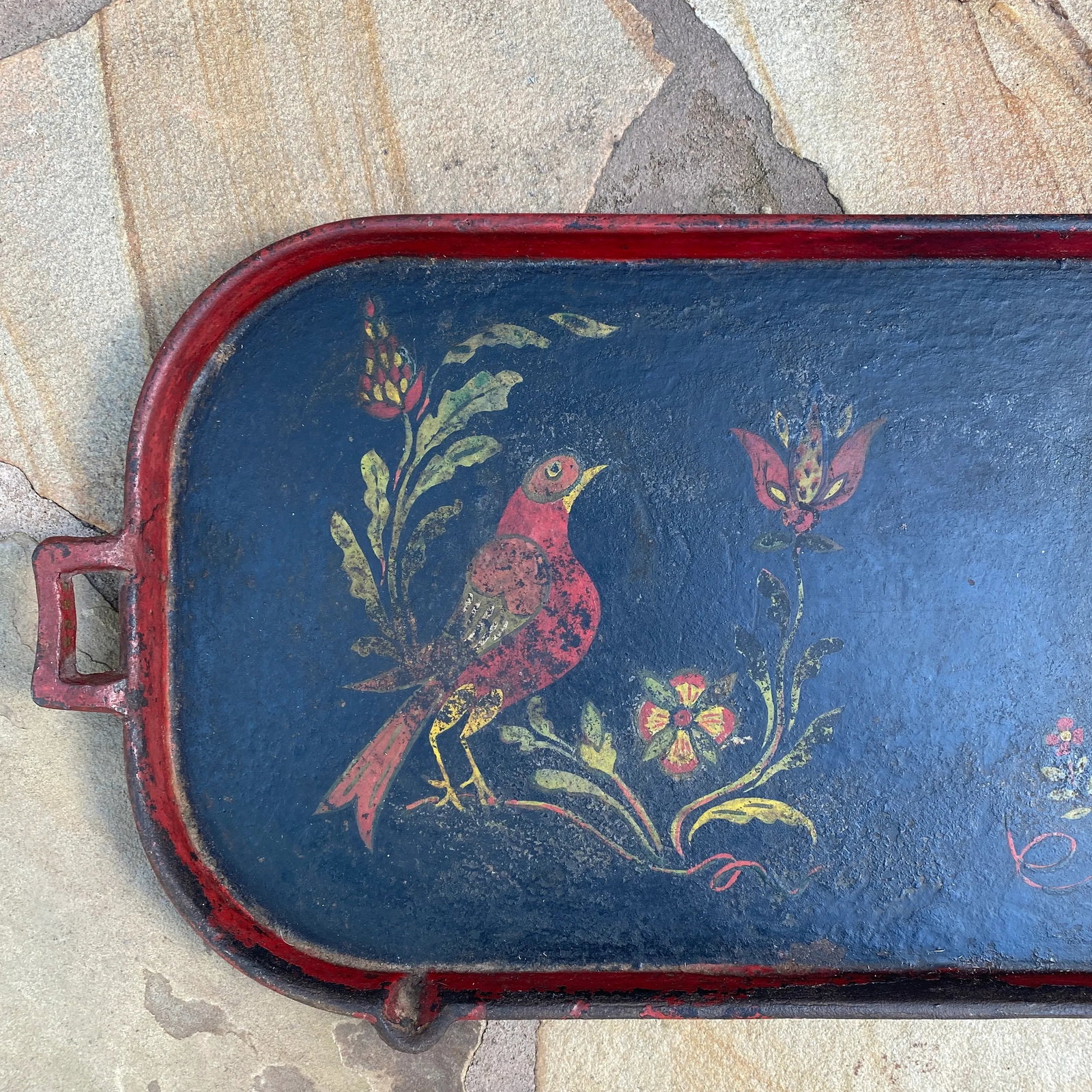 1950s Vintage Folk Painted Cast Iron Serving Tray - 7