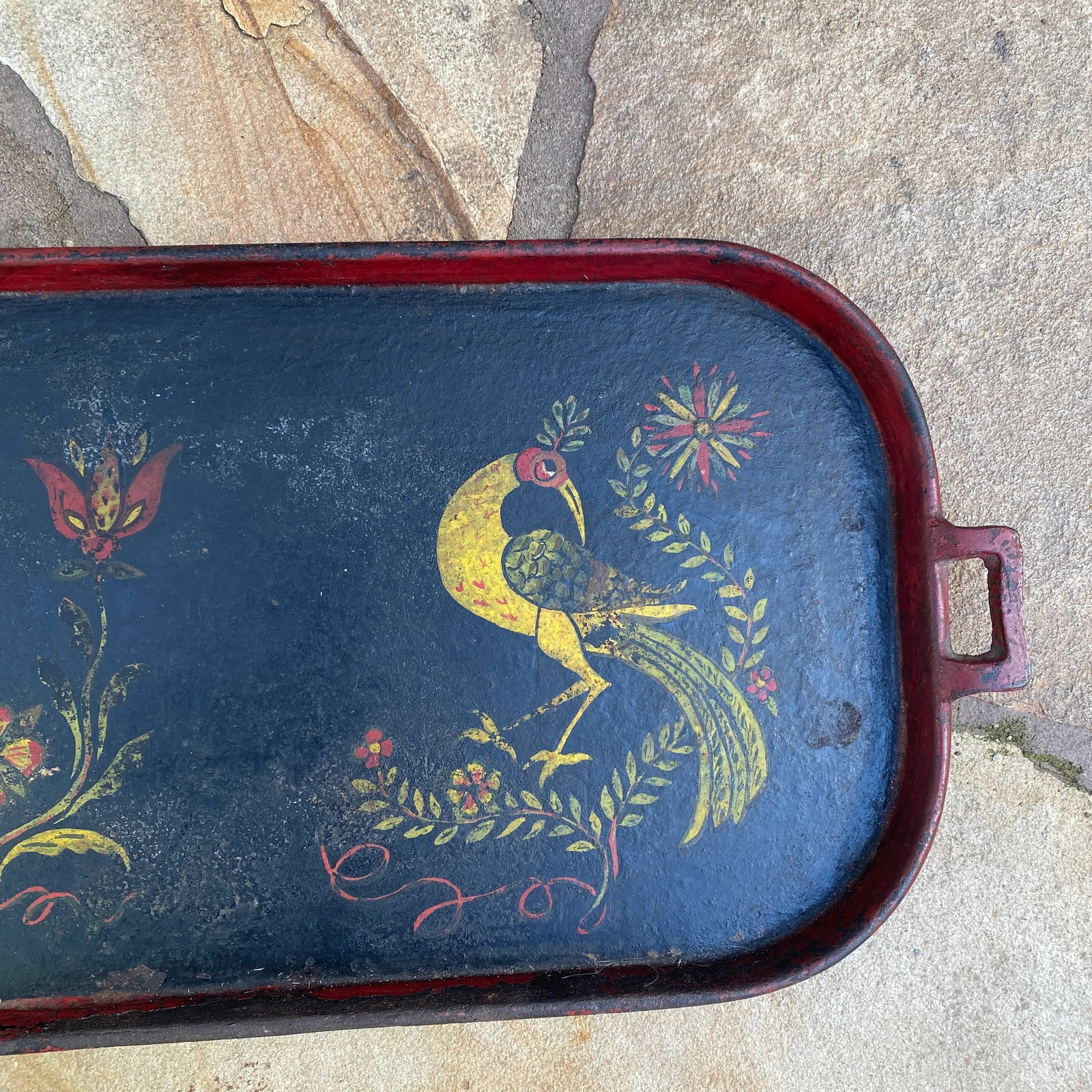 1950s Vintage Folk Painted Cast Iron Serving Tray - 8