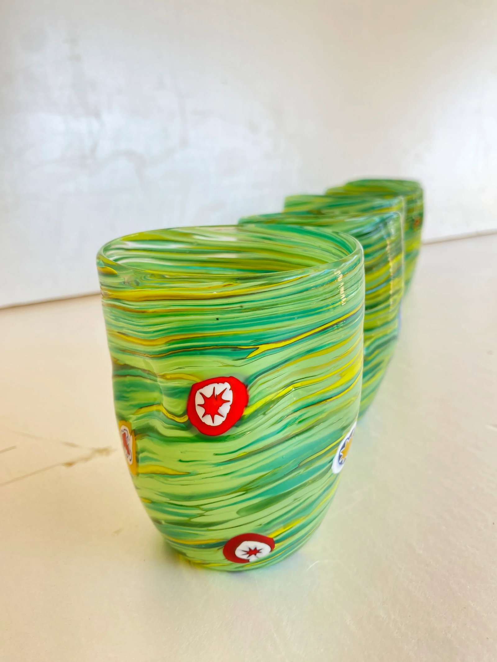 Green Rods and Murrine Glasses Attributed to Murano- Set of 6 - 6