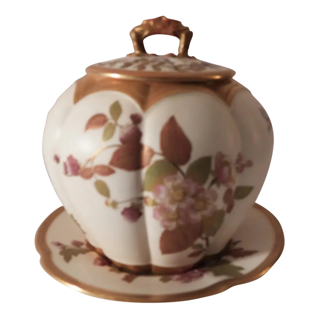 Antique Royal Worcester England Chinoiserie Floral Bisque Biscuit Jar Underplate 1888 (1 of 12)