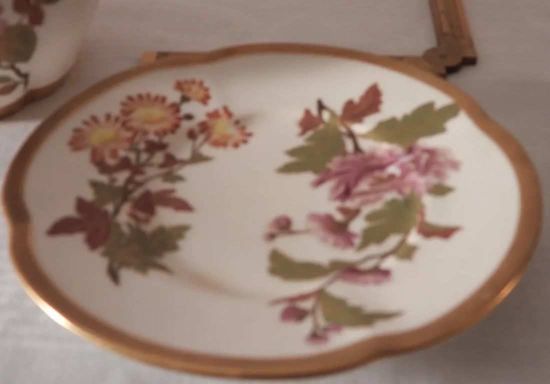 Antique Royal Worcester England Chinoiserie Floral Bisque Biscuit Jar Underplate 1888 - 7