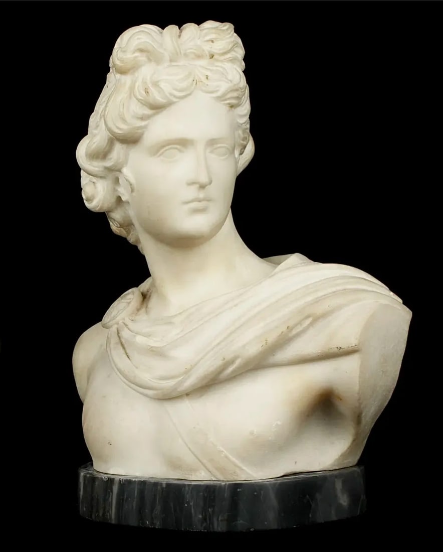 19th Century Italian Grand Tour Carved Marble Bust of Apollo - 2