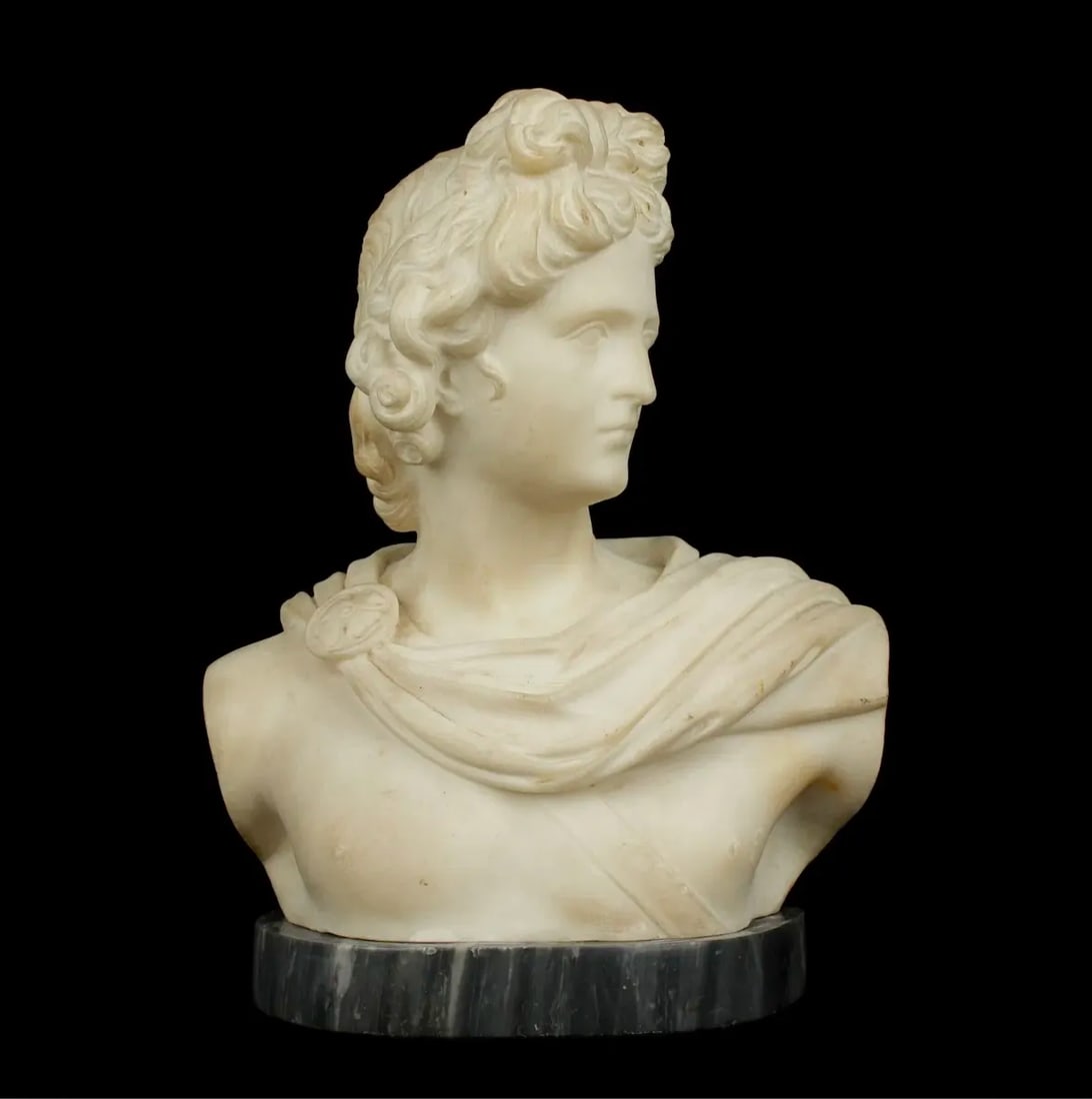 19th Century Italian Grand Tour Carved Marble Bust of Apollo - 6