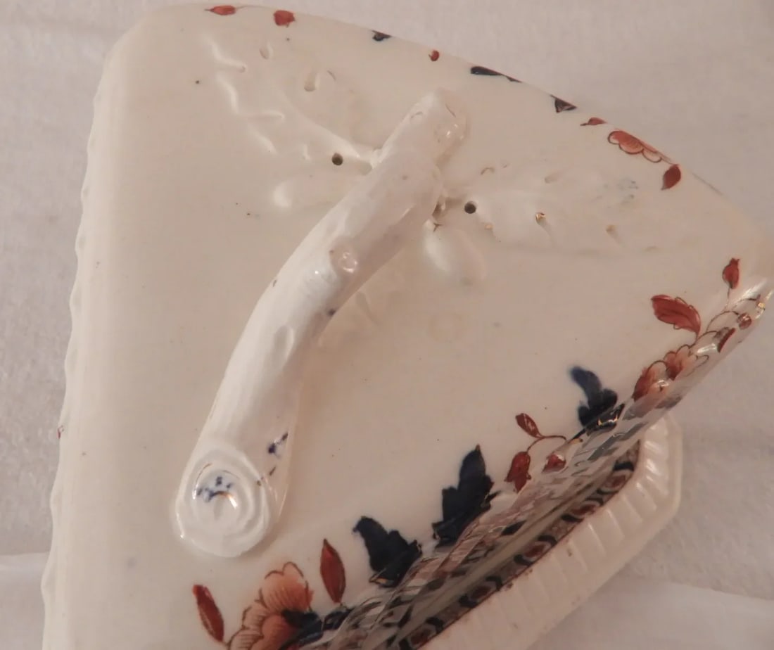 Victorian 1890 English Earthenware Forest Floral Cheese Butter Keeper - 5