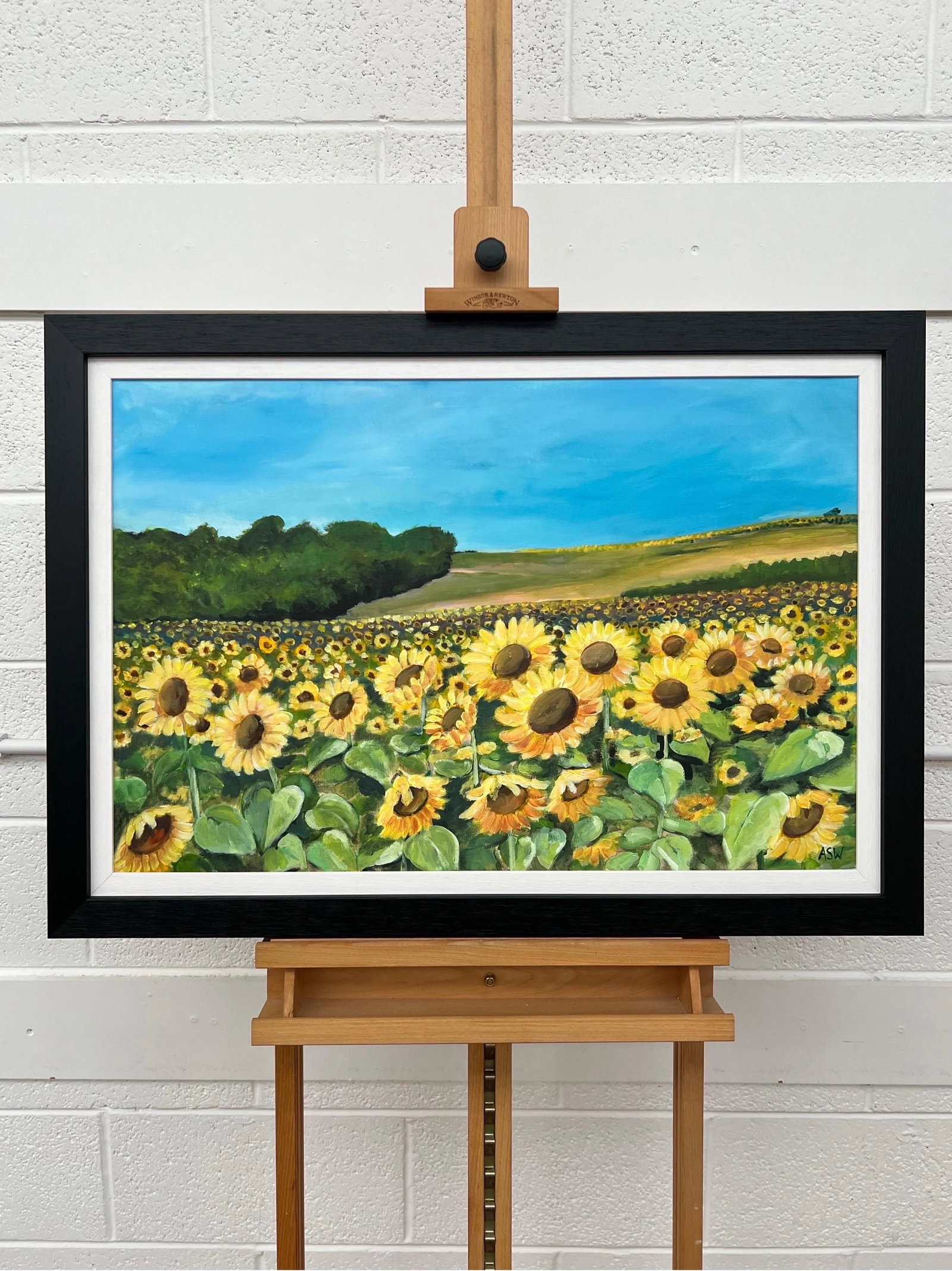 Field of Sunflowers in the Summertime in France by Contemporary British Artist, 2024, Framed - 11