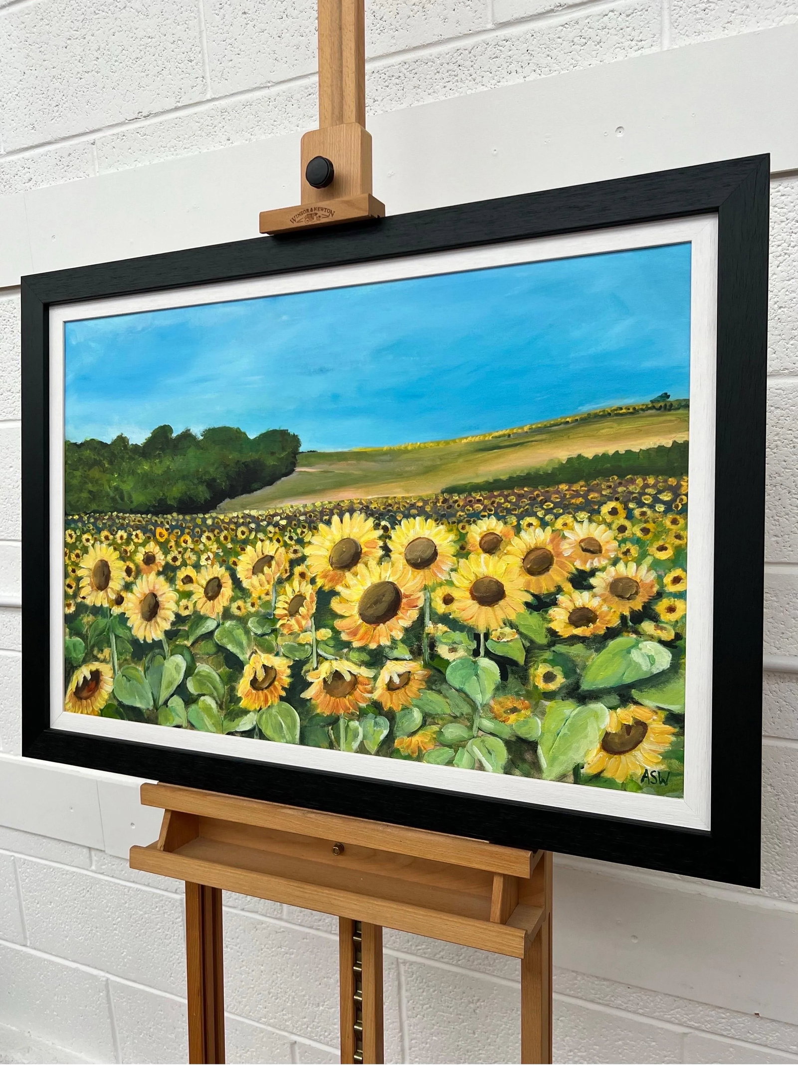 Field of Sunflowers in the Summertime in France by Contemporary British Artist, 2024, Framed - 12