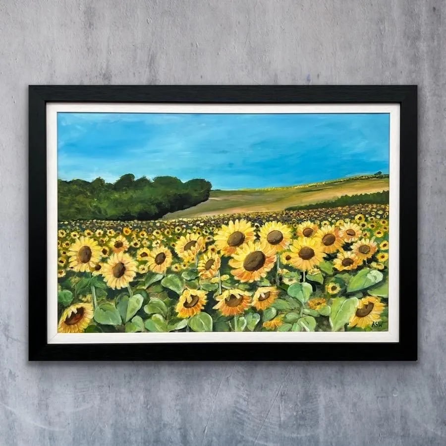 Field of Sunflowers in the Summertime in France by Contemporary British Artist, 2024, Framed - 9