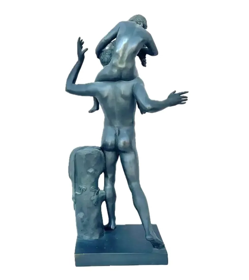 19th Century Grand Tour Bronze Sculpture of Satyr With Infant Dionysus - 2