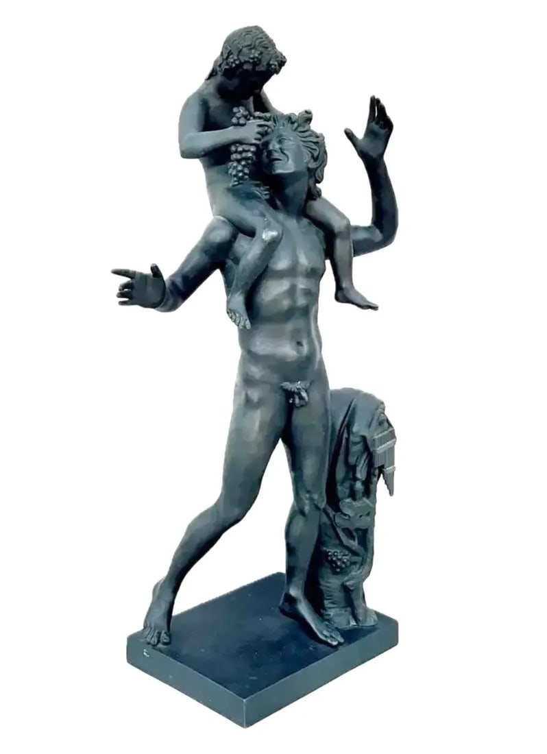19th Century Grand Tour Bronze Sculpture of Satyr With Infant Dionysus - 3