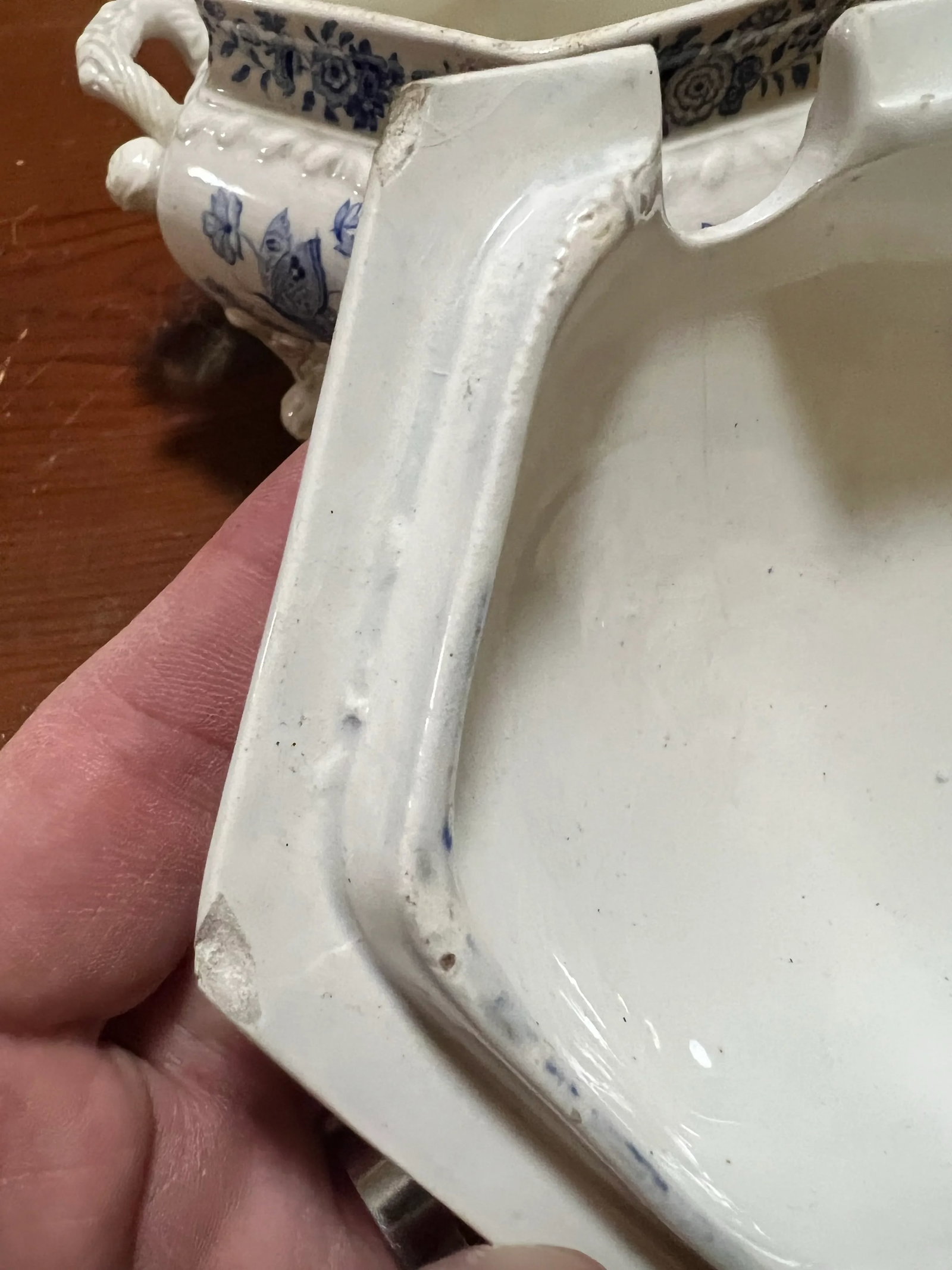 Antique English Staffordshire Blue Transfer Decorated Sauce Tureen "Windsor Festoon" - 11