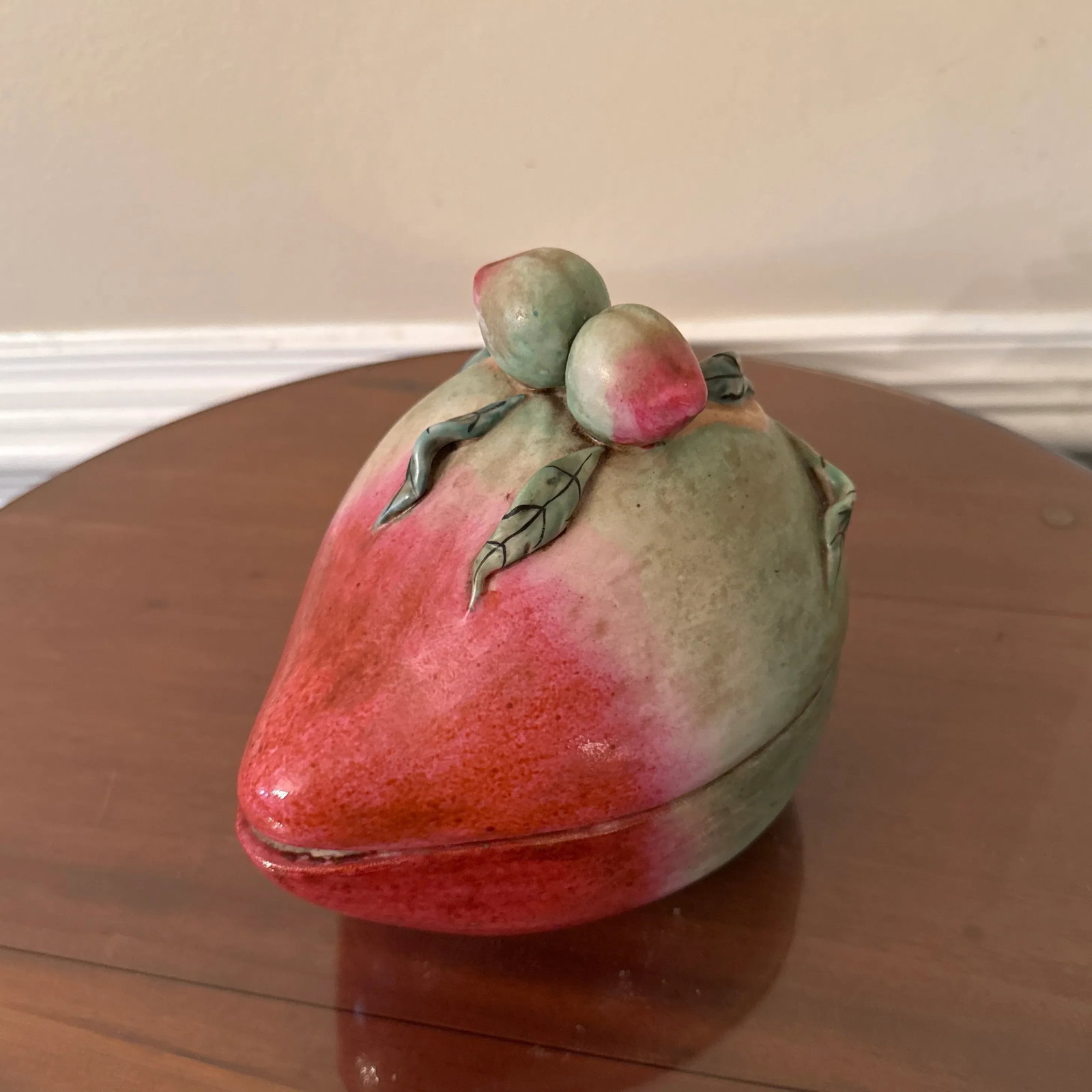 Antique 19th Century Chinese Export Porcelain Altar Temple Fruit Offering Box Mango - 2
