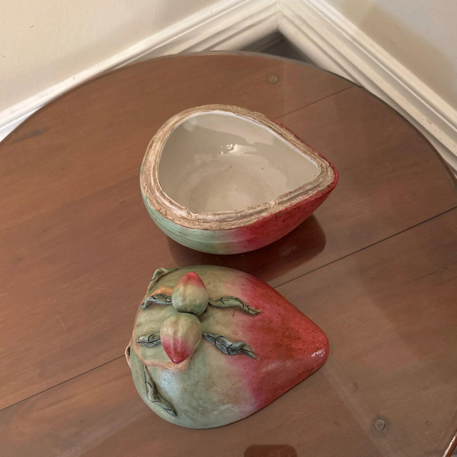 Antique 19th Century Chinese Export Porcelain Altar Temple Fruit Offering Box Mango - 4