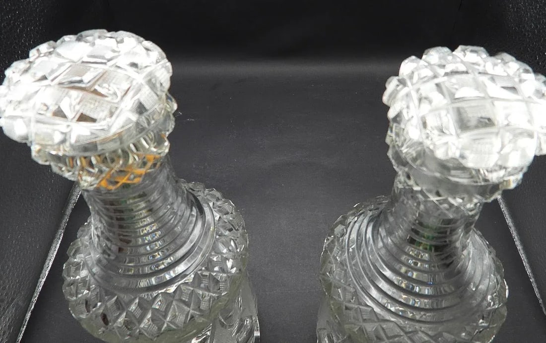 Antique 19th Century Georgian Diamond Cut Glass Wine Spirits Decanters- Set of 2 - 4