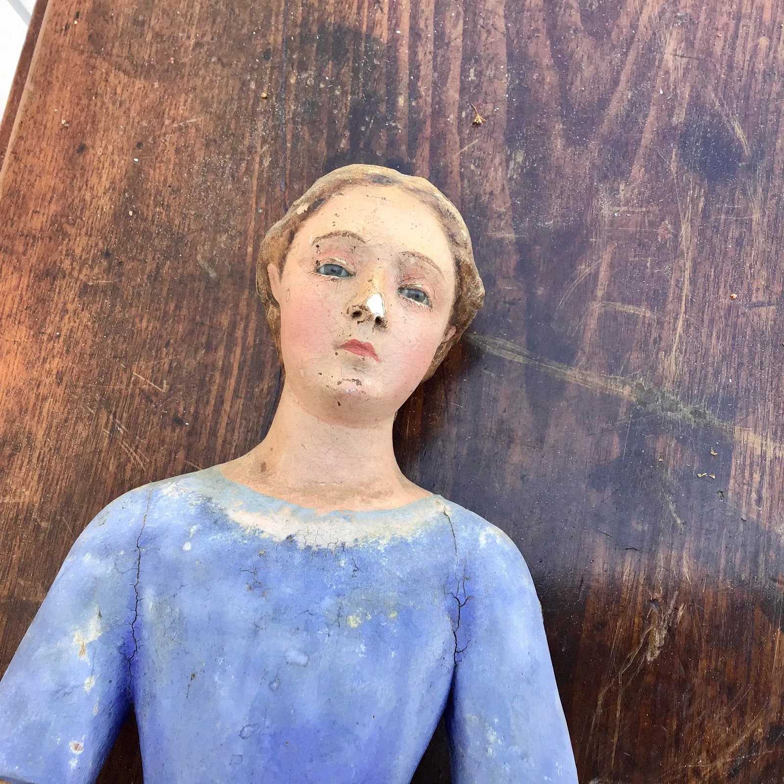 19th Century Vintage Spanish Colonial Wood Santo Saint Sculpture - 7