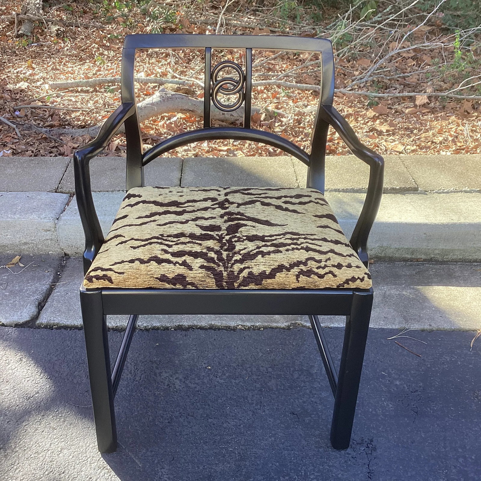 1950s Set of Six Black Lacquered Michael Taylor for Baker Attributed Dining Chairs in Kravet Tiger E - 2