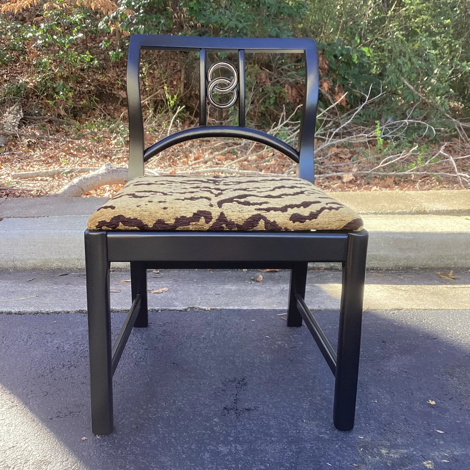 1950s Set of Six Black Lacquered Michael Taylor for Baker Attributed Dining Chairs in Kravet Tiger E - 3