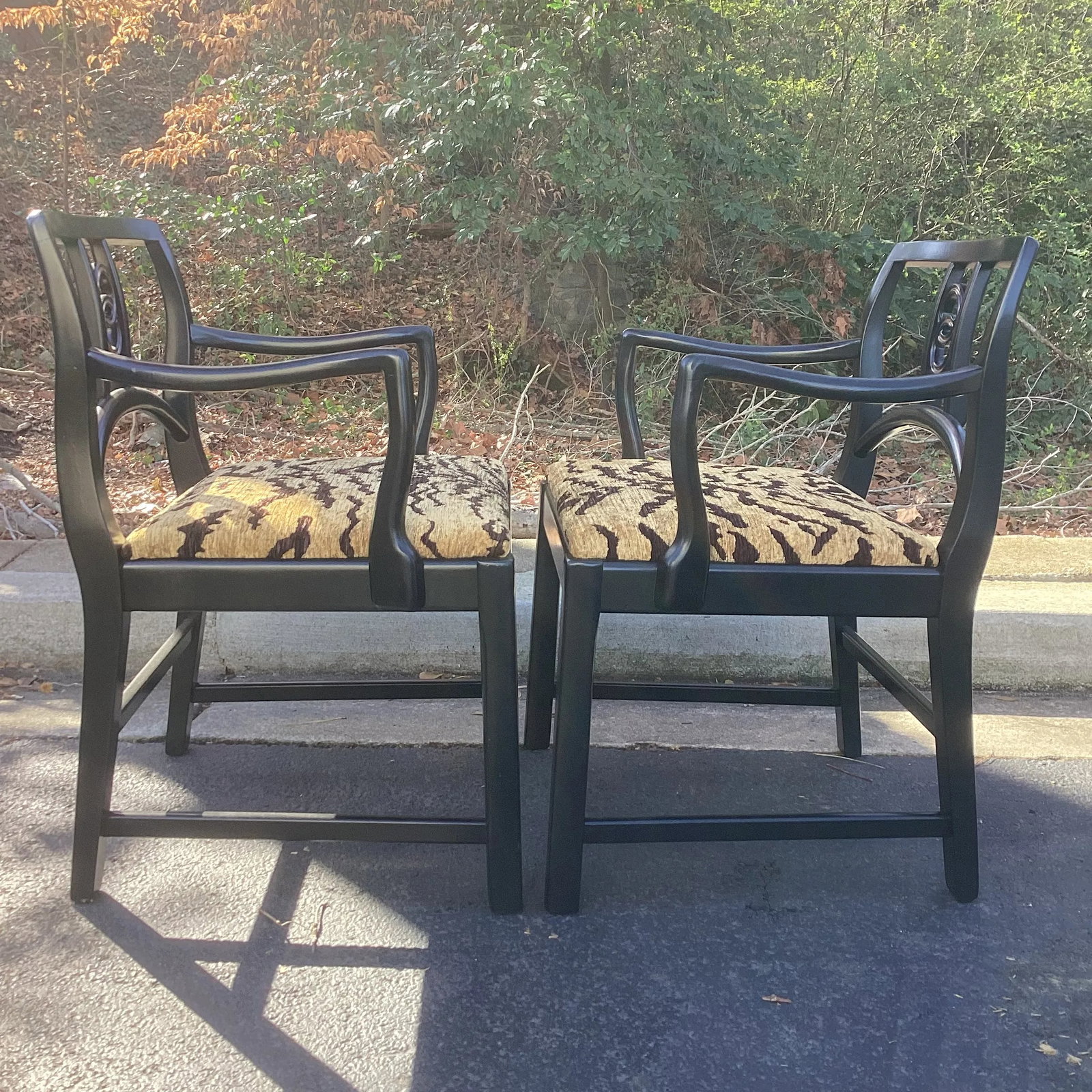1950s Set of Six Black Lacquered Michael Taylor for Baker Attributed Dining Chairs in Kravet Tiger E - 6