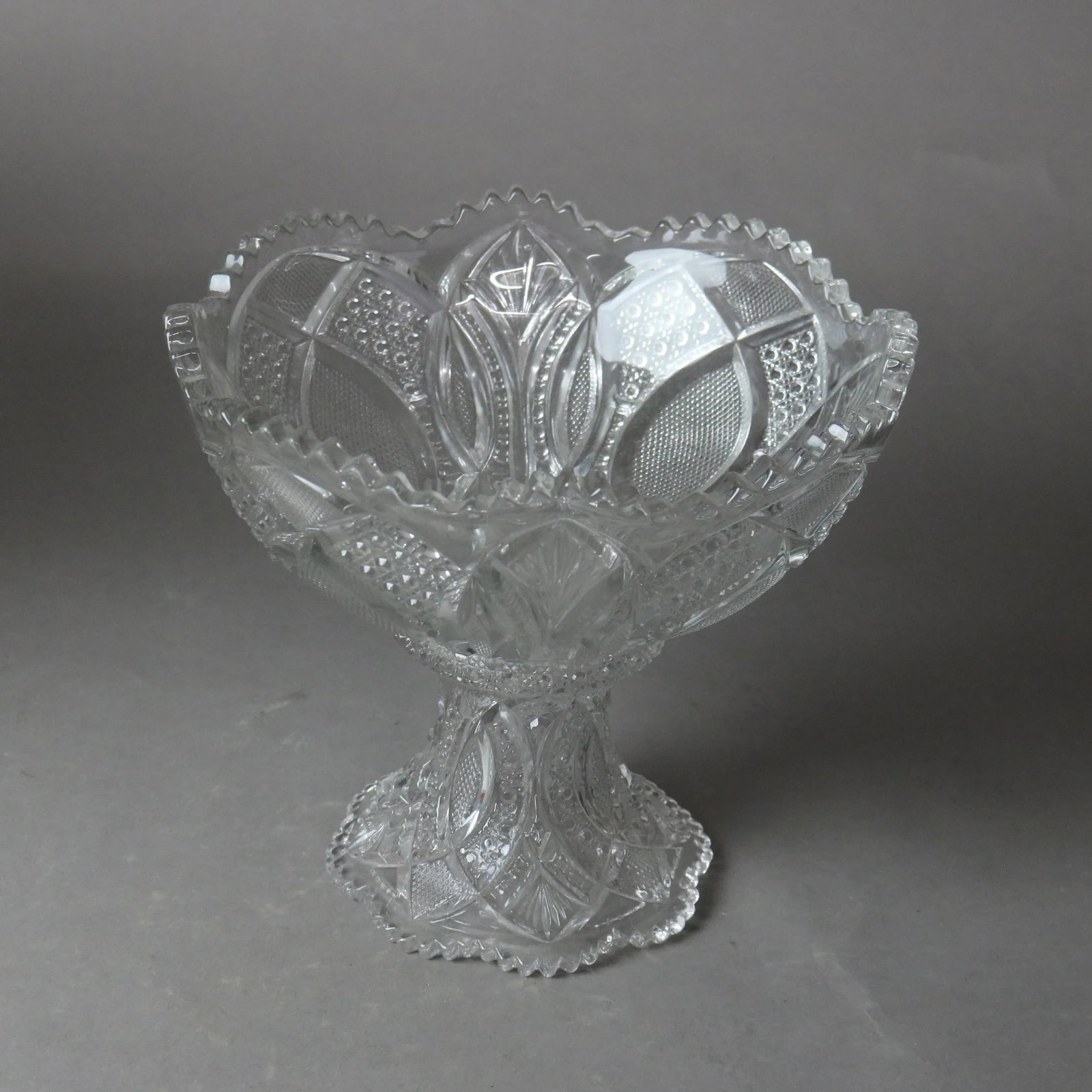 Circa 1920 Antique Pressed Glass Punch Bowls & Compote Set- 3 Pieces - 4